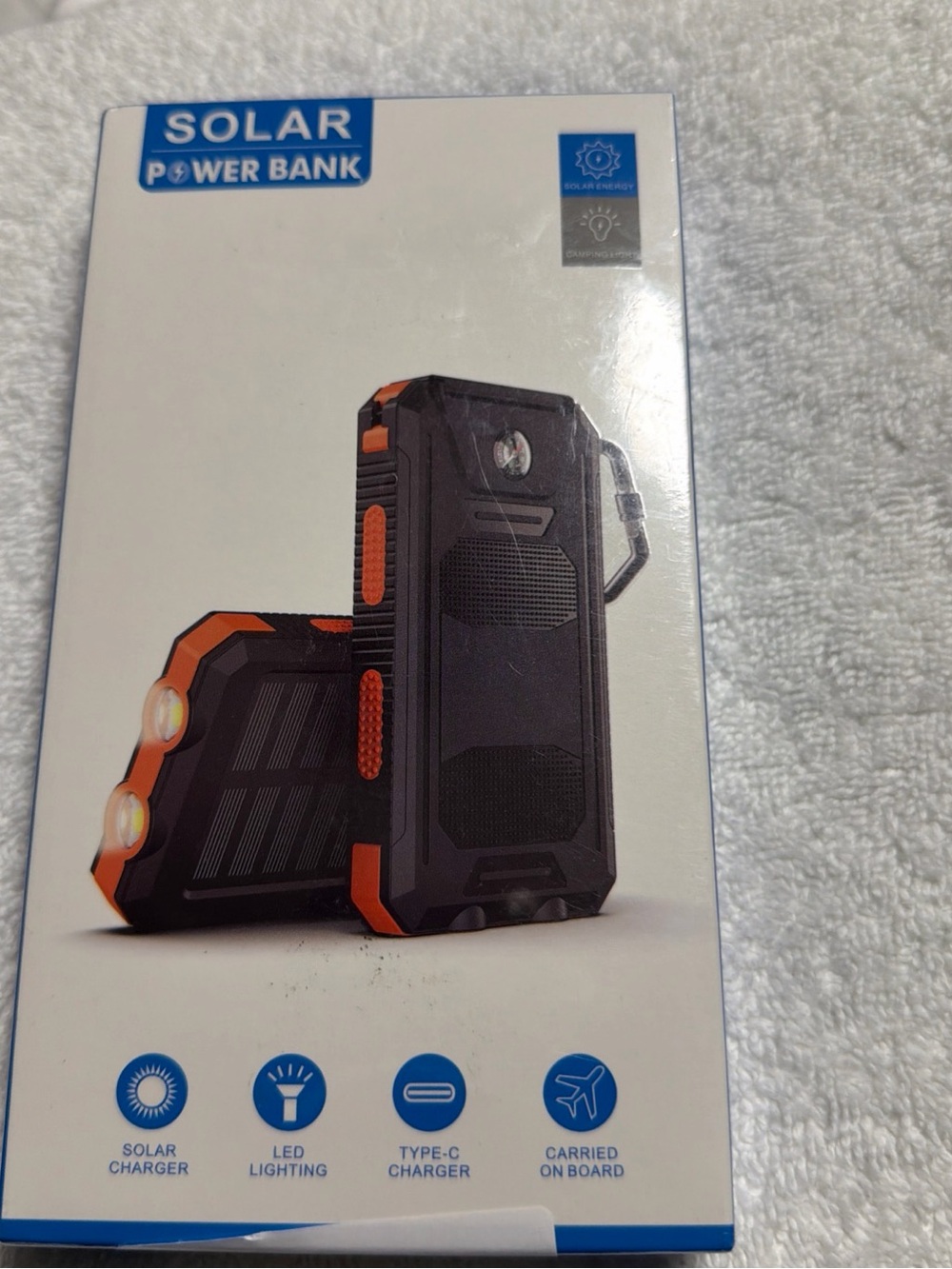 Solar Power Bank Portable Charger with LED - Black & Orange